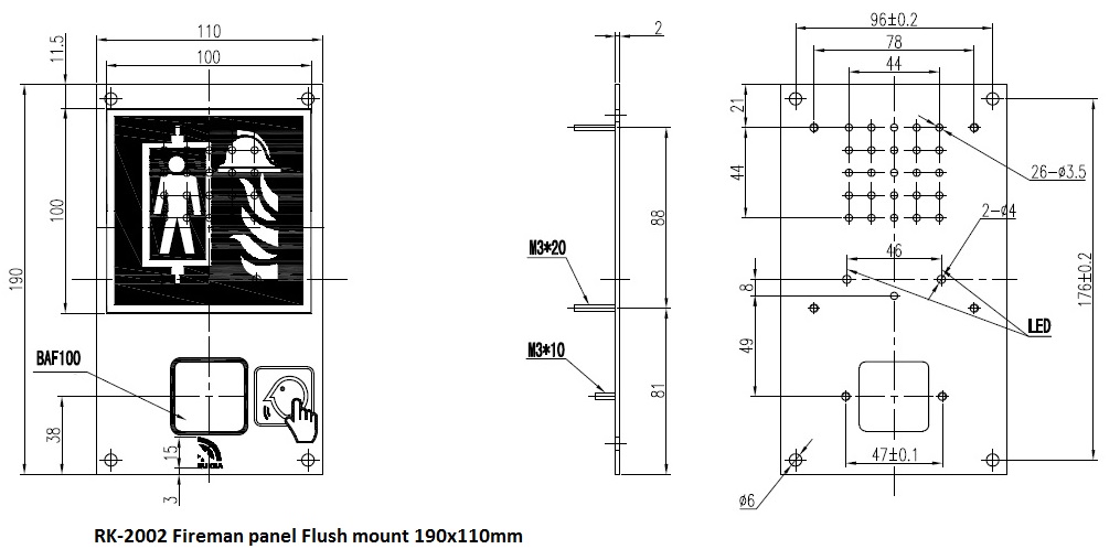 Sizes flush mounting RUKRA Fireman carpanel RK 2002