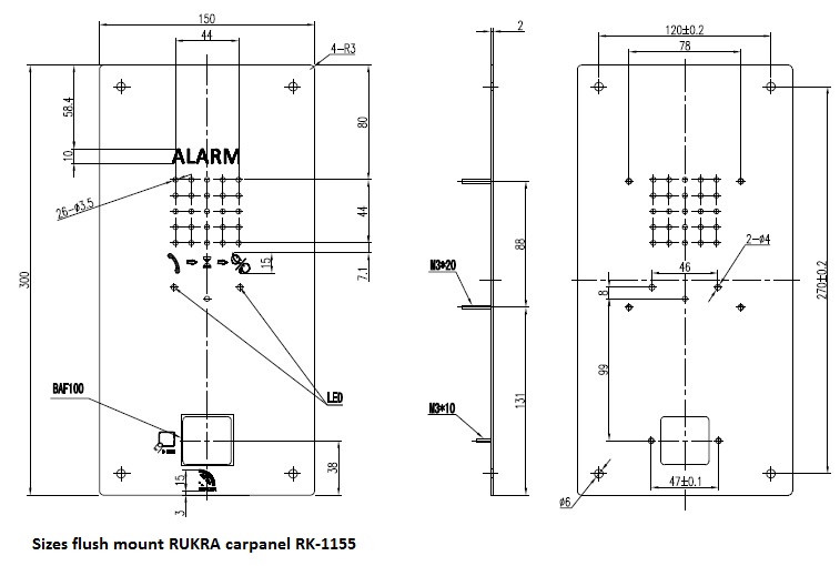 Sizes flush mounting RUKRA carpanel RK 1155